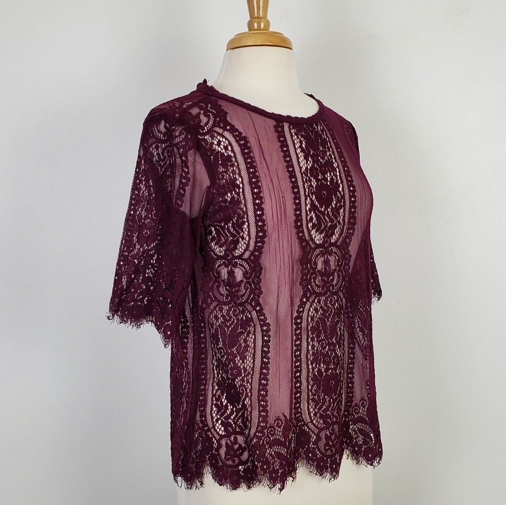 Rewind Womens Semi-Sheer Tunic Top Maroon‎ Medium - Picture 5 of 14